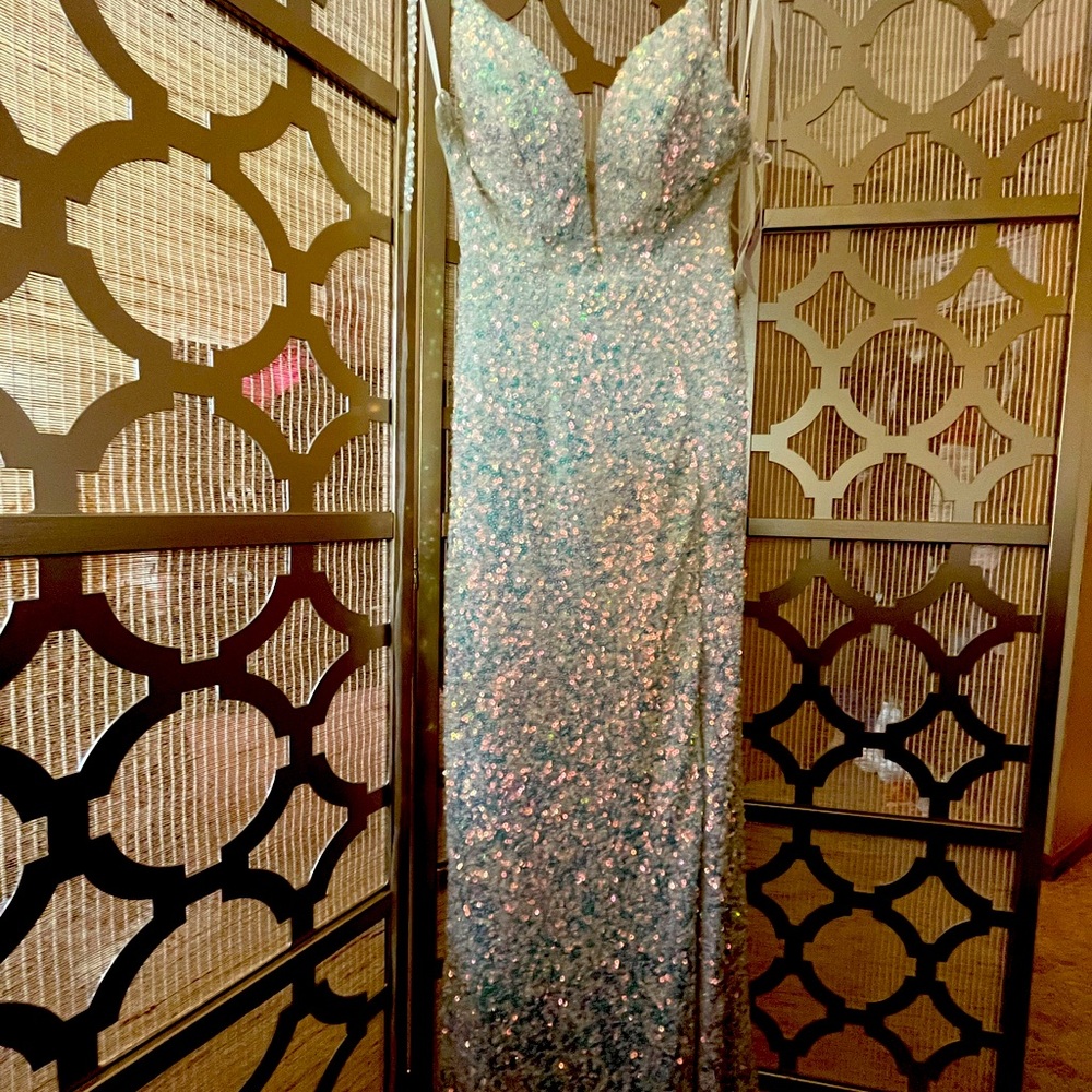 Long white sparkle dress ✨ Perfect for a wedding reception dress or a prom dress